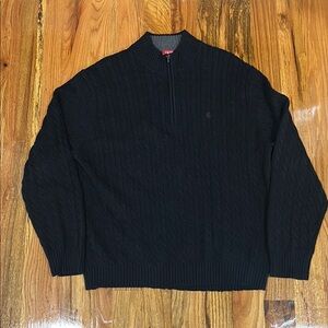 Izod Black Zip Up Sweater Mock Neck Knit